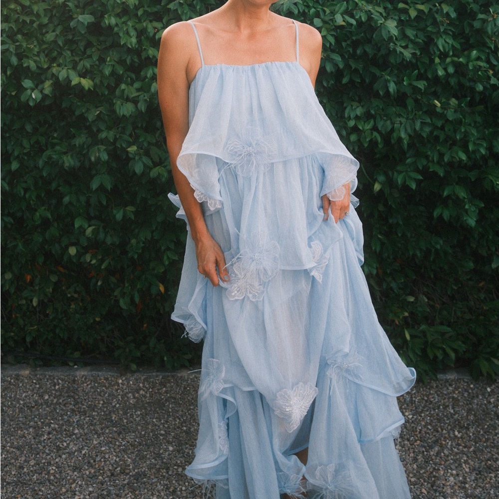 Zadie Tiered Appliqué Chiffon Gown